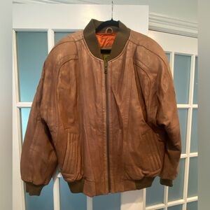 Men's Brown Leather Bomber Jacket